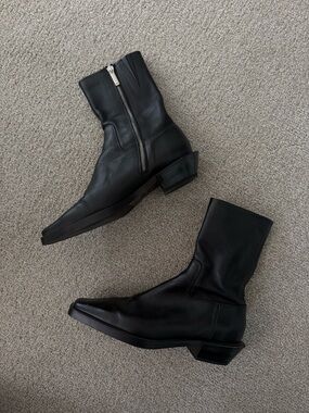 Zara Black Genuine Leather Pointed Boots